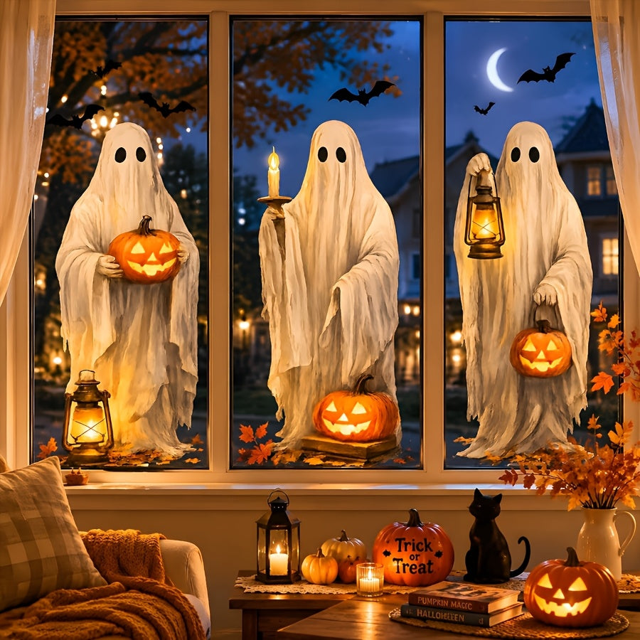 6-Sheet Halloween Ghost Pumpkin Lantern Window Stickers-4