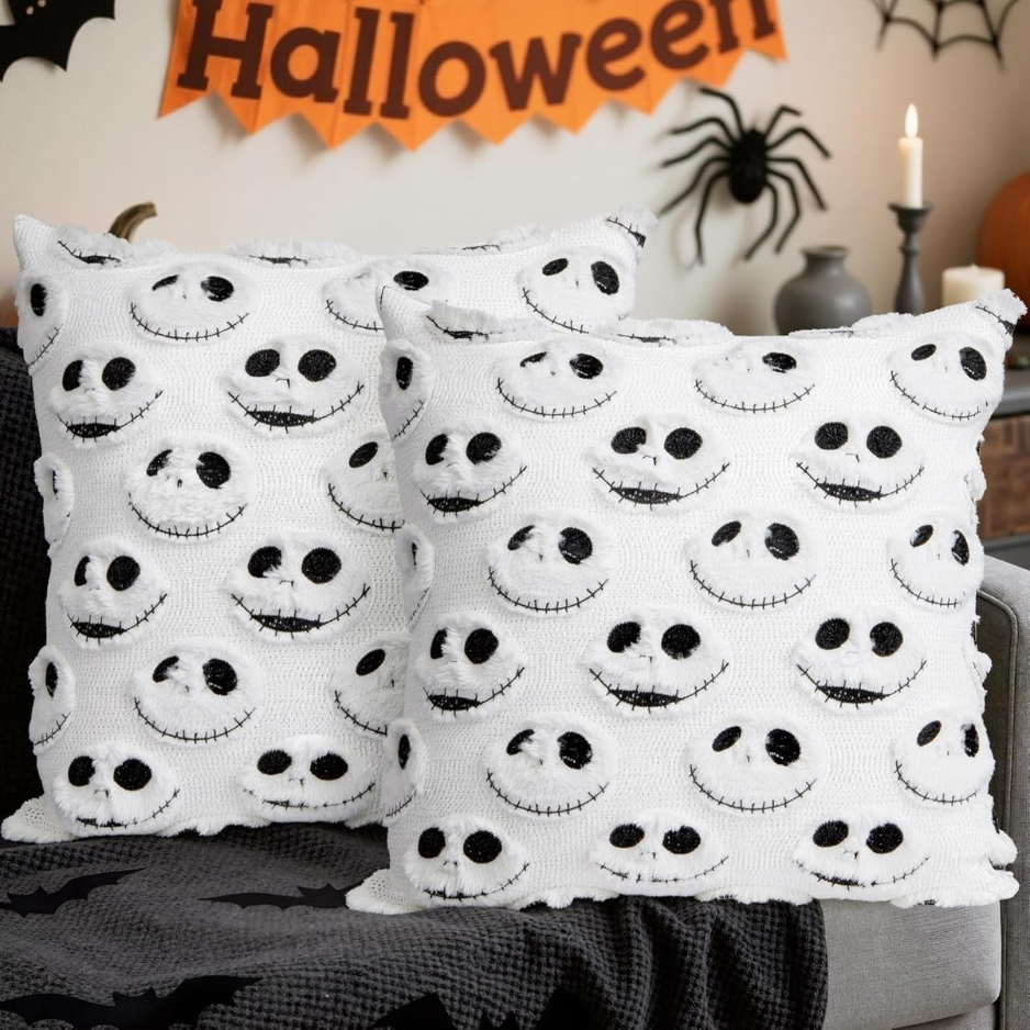 2PCS Halloween Pillow Covers 18x18 Inch,Nightmare Be Christmas Throw Pillow Cases,Halloween Decorations Soft Faux Fur Wool Couch Cushion Case For Chair Sofa Bedroom Living Room