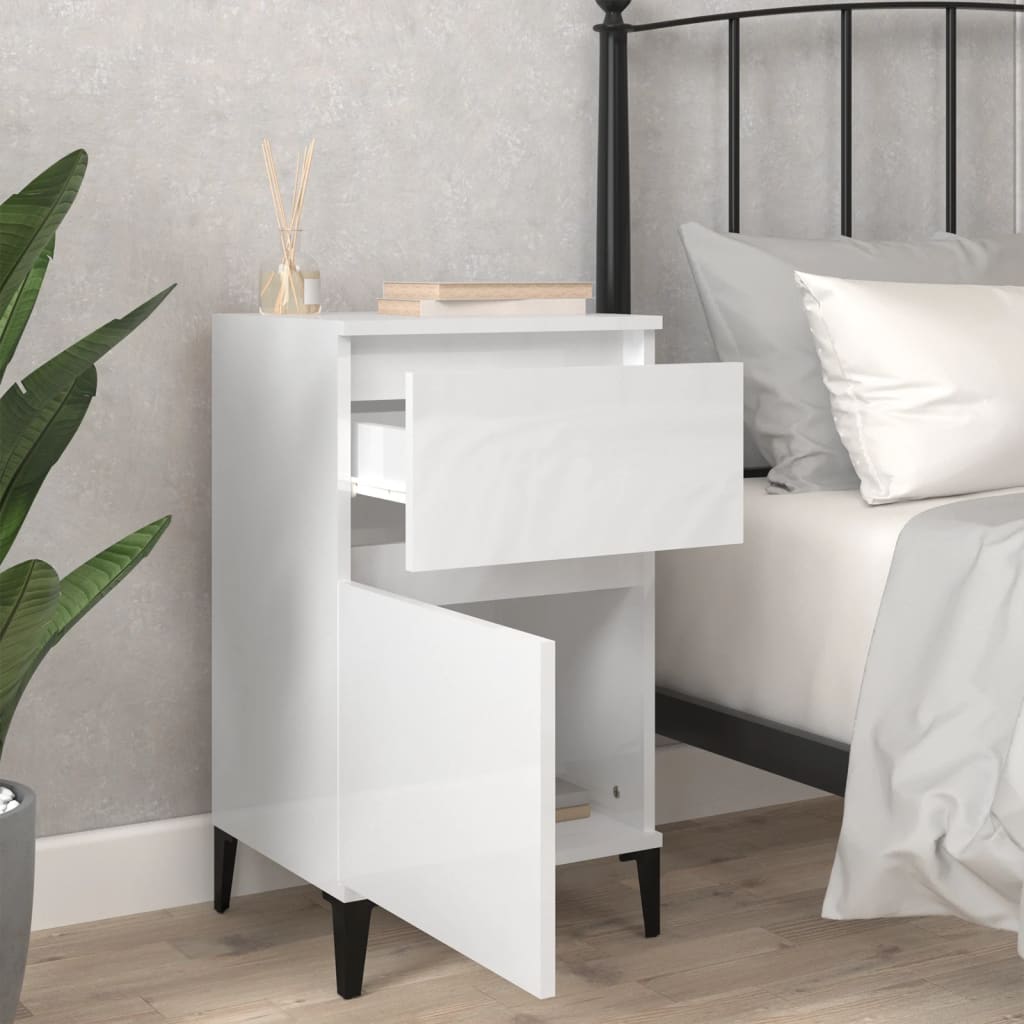 NNEVL Bedside Cabinets 2 pcs High Gloss White 40x35x70 cm-2