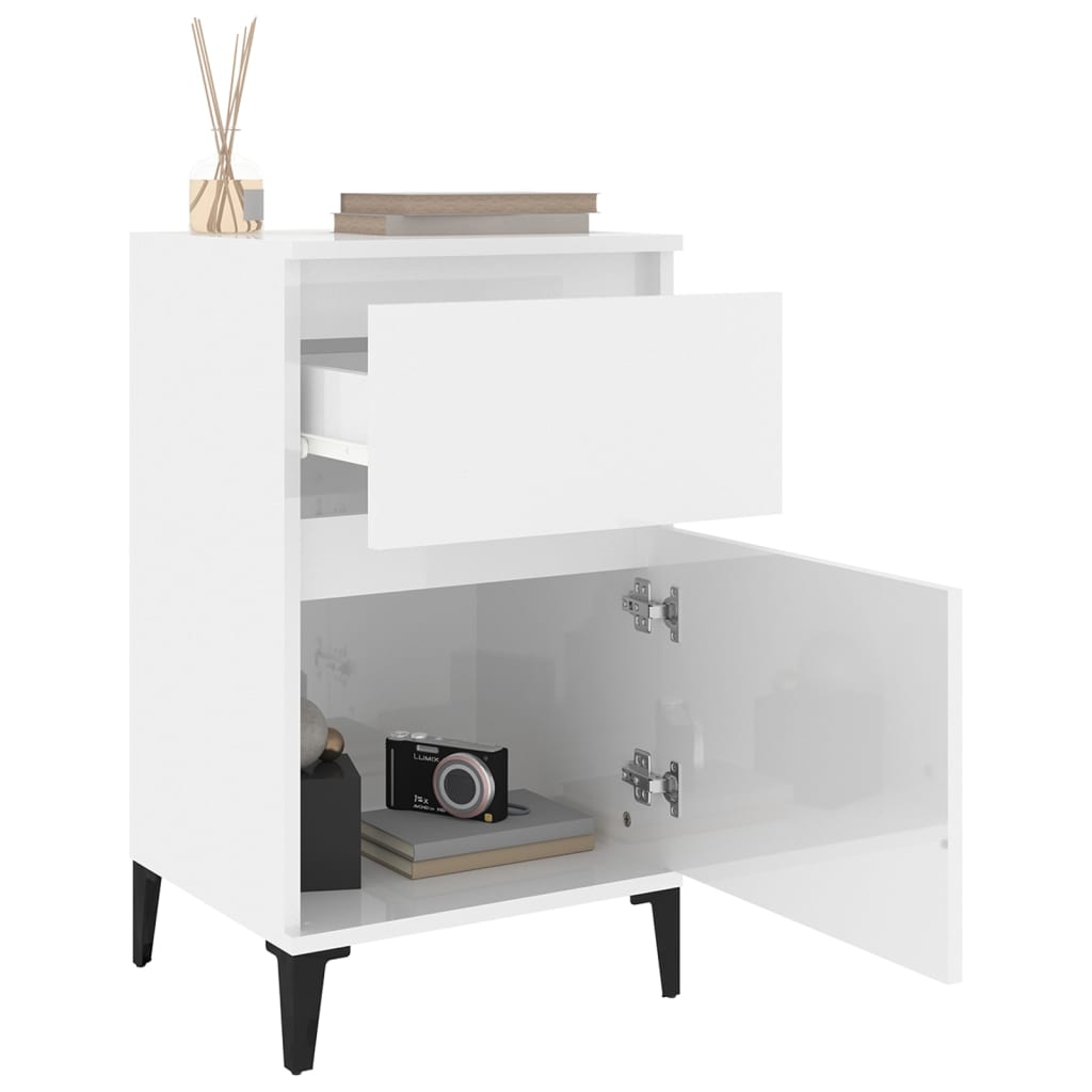 NNEVL Bedside Cabinets 2 pcs High Gloss White 40x35x70 cm-4