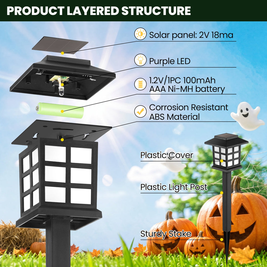 GIGALUMI Halloween Solar Lights Outdoor,12ps Purple Halloween Decorations